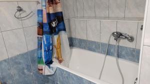 a shower with a hose in a bathroom at Eirini Home in Andros