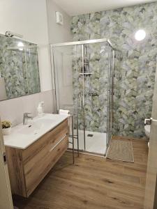 een badkamer met een douche en een wastafel bij Locazione La Scacchiera in Padua