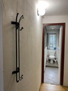 einen Flur mit einem Bad mit WC in einem Zimmer in der Unterkunft Appartement à Uriage les Bains. in Vaulnaveys-le-Haut