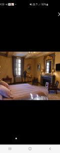 a picture of a bedroom with a bed and a fireplace at Le 4 Feuilles en.Camargue in Bernis