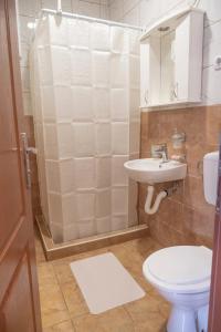 y baño con aseo, lavabo y ducha. en Apartmani Bašta, en Višegrad