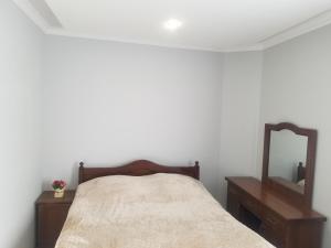 1 dormitorio con cama y espejo en SD House, en Dilijan