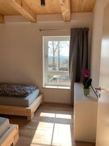 Roßwein的住宿－Ferienwohnung Zweinig 04，一间卧室设有一张床和一个窗口