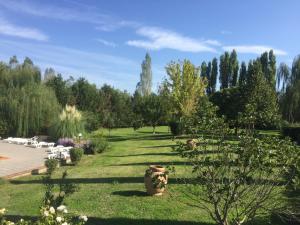 a garden with a large vase in the grass at Shabby House in Podere Modello