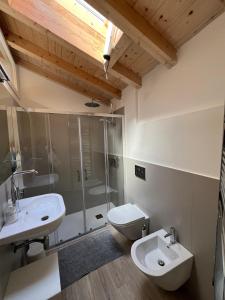 uma casa de banho com um lavatório, um WC e um chuveiro em Aranceto 10 em Massa