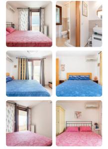 4 photos d'une chambre avec 4 lits différents dans l'établissement Camera con uso piscina vista mare, à Terra Mala