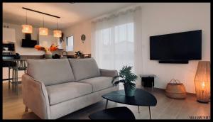 Télévision ou salle de divertissement dans l'établissement Villa Saint Mart, Saint Martin de Bréhal, 500m de la mer