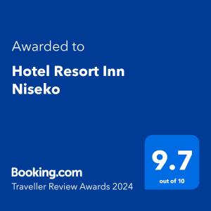 Sertifikat, nagrada, logo ili drugi dokument prikazan u objektu Hotel Resort Inn Niseko