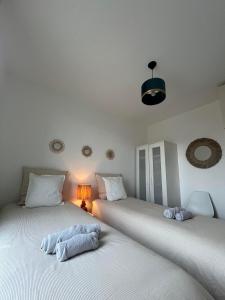 Duas camas sentadas uma ao lado da outra num quarto em Les Terrasses de Saint Martin em Rennes