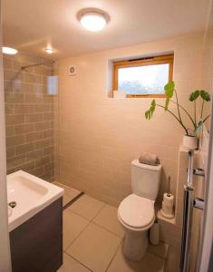 a bathroom with a toilet and a sink at Creel Cottage (No. 4) in Arbroath