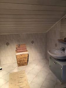 a bathroom with a sink and a basket of towels at Family friendly house with a parking space Dragovanscak, Prigorje - 22529 in Jastrebarsko