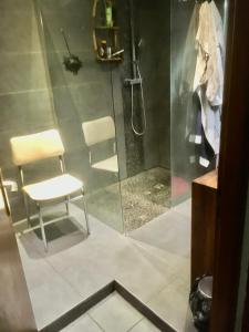 a bathroom with a chair and a shower at chambre bordeaux 33600 Pessac aéroport rocade 12 5 km in Pessac