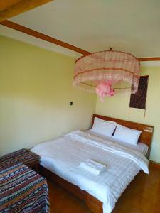 - une chambre avec un lit décoré en rose dans l'établissement Salem House Sapa, à Lào Cai