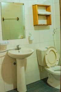 een badkamer met een toilet en een wastafel bij A Dế Homestay Sơn Tra in Phong Thổ