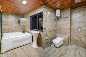two pictures of a bathroom with a tub and a toilet at FabHotel Max in Vadodara