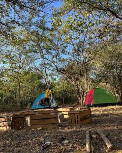 un groupe de tentes dans un champ arboré dans l'établissement KARUSIRO FARM AND COUNTRY PARK, à Kibaha