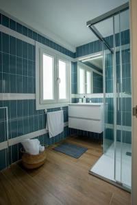 a bathroom with a shower and a sink at APARTAMENTO AZUL in Salvatierra de Miño +1 photo
