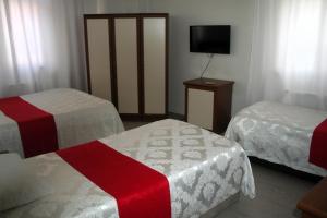 コンヤにあるYeni Kosk Esra Hotelのベッド2台とテレビが備わるホテルルームです。