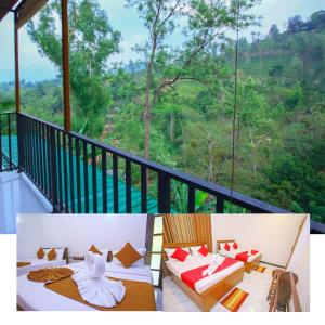 Ella Sriya Holiday Resort في إيلا: غرفة مع شرفة مطلة على الغابة