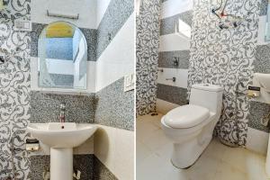 2 fotos de un baño con aseo y lavabo en FabHotel Himalyan Valley Resorts, en Manali