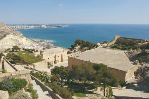 an aerial view of the city and the ocean at Hotel Cervantes in Alicante