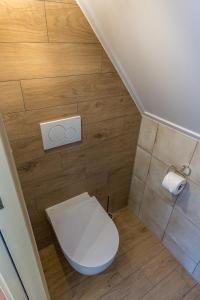a small bathroom with a toilet in a room at Boerderijwoning De Florijn in Oosterend
