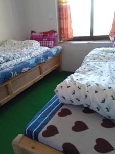 um quarto com duas camas e um tapete no chão em Hotel Summit em Dingboche
