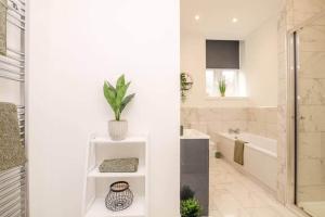 un baño blanco con una planta en un estante en Mansfield, en Hawick