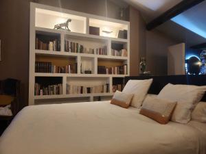 索村的住宿－Coin de paradis en Provence，一间卧室配有一张带书架的大床