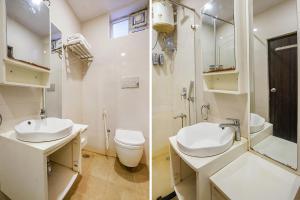 two pictures of a bathroom with a sink and a toilet at FabHotel Prime D Dev in Vijayawāda