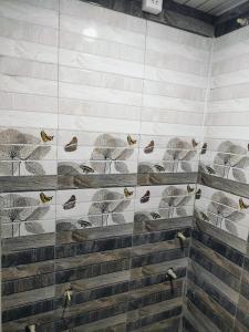 um chuveiro com pássaros pintados na parede em VARDAN PALACE em Ujaim