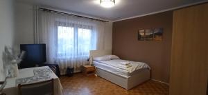 a small bedroom with a bed and a window at Pokój blisko centrum in Bielsko-Biała