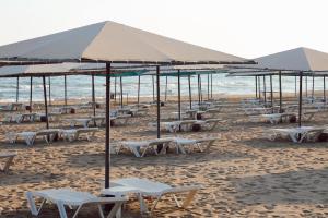 a row of chairs and umbrellas on a beach at Miramare Beach Hotel - Ultra All Inclusive in Side