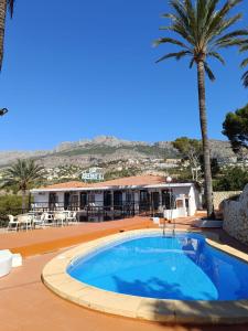 a swimming pool with a palm tree and a building at Hotel La Galera del Mar - Altea in Altea