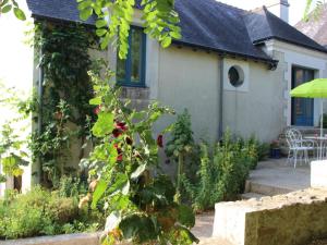 a house with a garden and a table and chairs at Gîte Ferme Traditionnelle Près de la Forêt, Animaux Admis - FR-1-381-68 in Cheillé +5 photos