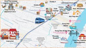 a map of a city with attractions at Chubby 9 single room in Bangkok