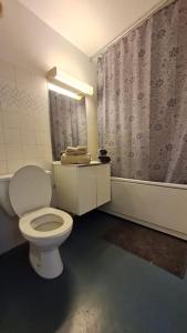 a bathroom with a white toilet and a shower at Studio dans résidence avec piscine à 50m de la mer in Roquebrune-Cap-Martin