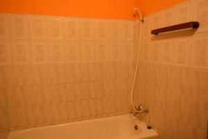 a bathroom with a bath tub with a shower at Room in BB - Amahoro Guest House - Triple Room with Shared Bathroom in Ruhengeri