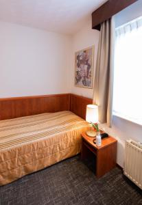 Un pat sau paturi într-o cameră la Hotel Meyer