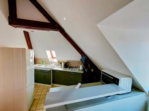 cocina con armarios verdes y nevera blanca en Home - Jean Jaurés - Séjour à Auxerre en Auxerre