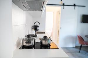 two pots on a stove top in a kitchen at Cozy & Chic - 1 bd Apartment in Ampavris +56 photos