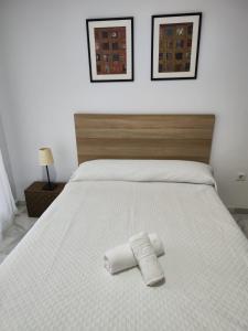 フエンヒロラにあるLas Dalias de Fuengirolaのベッド1台(タオル2枚付)