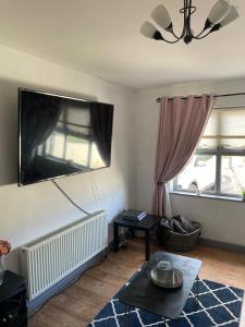 uma sala de estar com um sofá e uma televisão na parede em Apartment in milltown em Galway