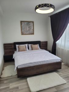 una camera con un grande letto di Apartament Eva a Rîşnov
