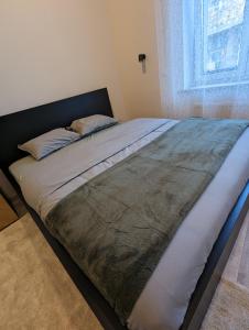 a large bed in a bedroom with a window at Apartament #3 in Downtown of Krakow in Krakow