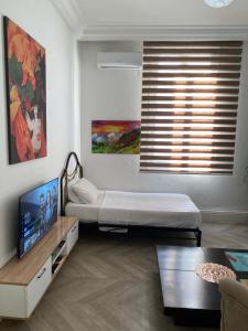 ein Wohnzimmer mit einem Bett und einem TV in der Unterkunft Tunis Lafayette in Tunis