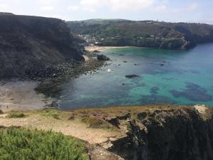 an aerial view of a beach on a cliff at Number Six in Truro