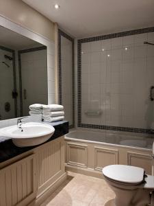 a bathroom with a sink and a tub and a toilet at The Lough & Quay Guest Accommodation in Warrenpoint