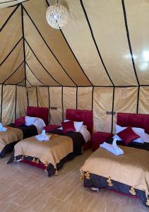 a room with three beds in a tent at Explore merzouga luxury camp in Merzouga