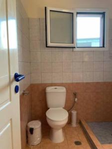 baño pequeño con aseo y ventana en Spacious Quiet Apartment for Relaxed Holidays (1), en Stíra
